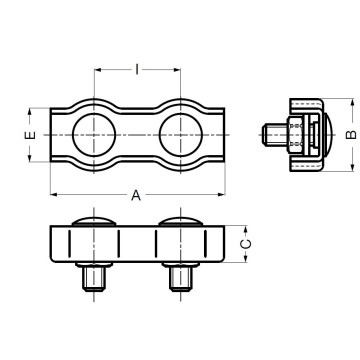 Serre-câble plat deux boulons - pour câble Ø 2 mm