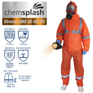 Combinaison jetable haute visibilité antistatique Xtreme SMS 55 HV – Type 5/6