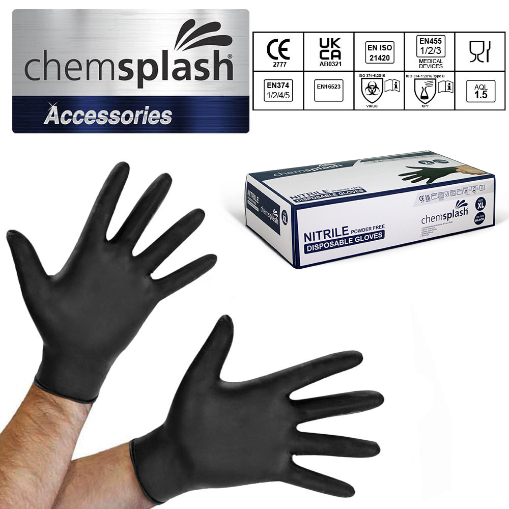 Gants nitrile jetables noirs industriels renforcés - Engi-Black