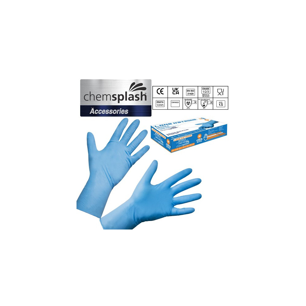 Gants nitrile jetables résistants aux produits chimiques - manches longues 29 cm